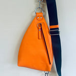 READY TO SHIP - Delta Sling Bag - Black - Leather Front and Back Cross Body Bag - orange lining