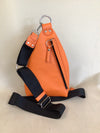 READY TO SHIP - Delta Sling Bag - Black - Leather Front and Back Cross Body Bag - orange lining