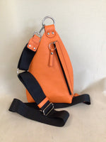 READY TO SHIP - Delta Sling Bag - Black - Leather Front and Back Cross Body Bag - orange lining