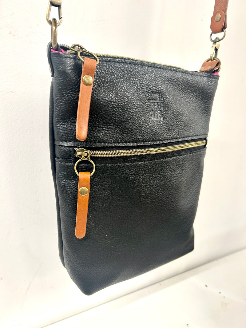 Black & Tan Classic Cross Body Bag. - Ready to Ship