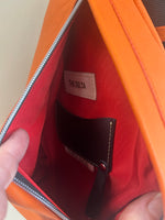 READY TO SHIP - Delta Sling Bag - Black - Leather Front and Back Cross Body Bag - orange lining