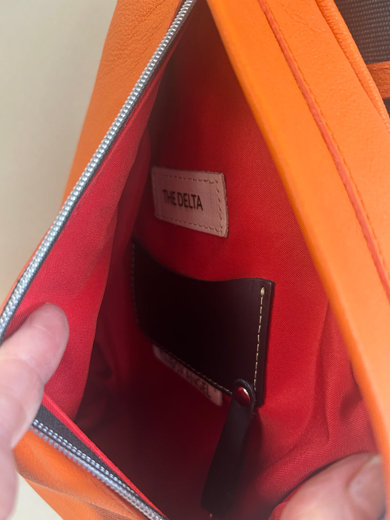 READY TO SHIP - Delta Sling Bag - Black - Leather Front and Back Cross Body Bag - orange lining