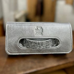Silver Leather Grab Handled Clutch