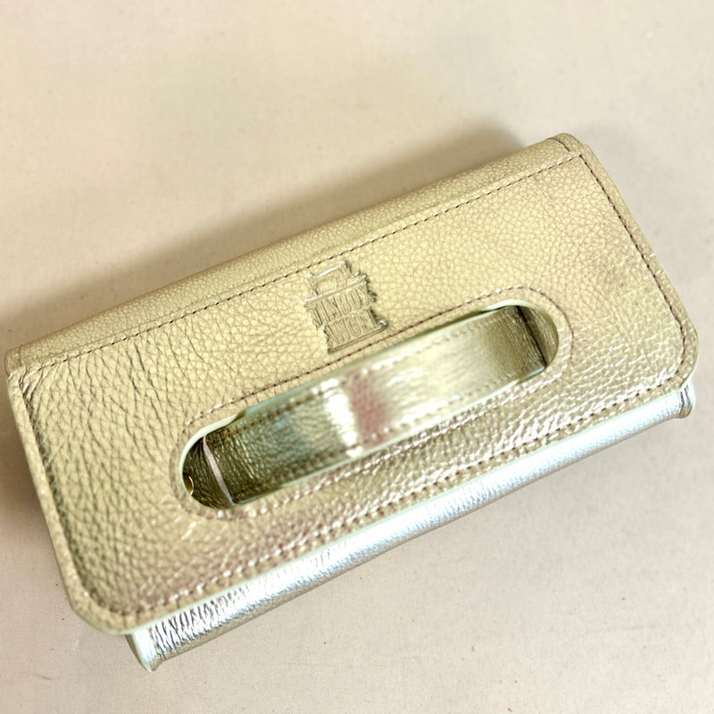 Gold/Silver Leather Grab Handled Clutch - Updated Version 2024