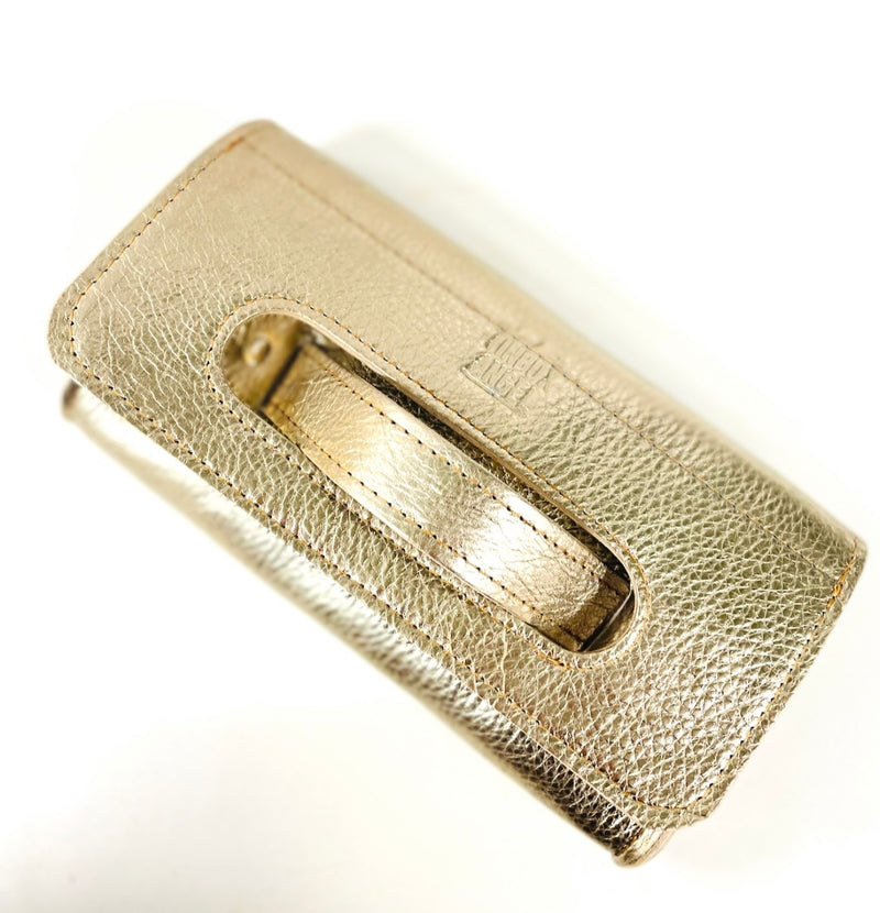 Platinum Gold   Leather Grab Handled Clutch