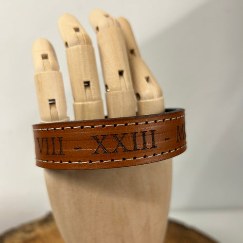 Luxury Leather Cuff Bracelet -  Roman Numerals