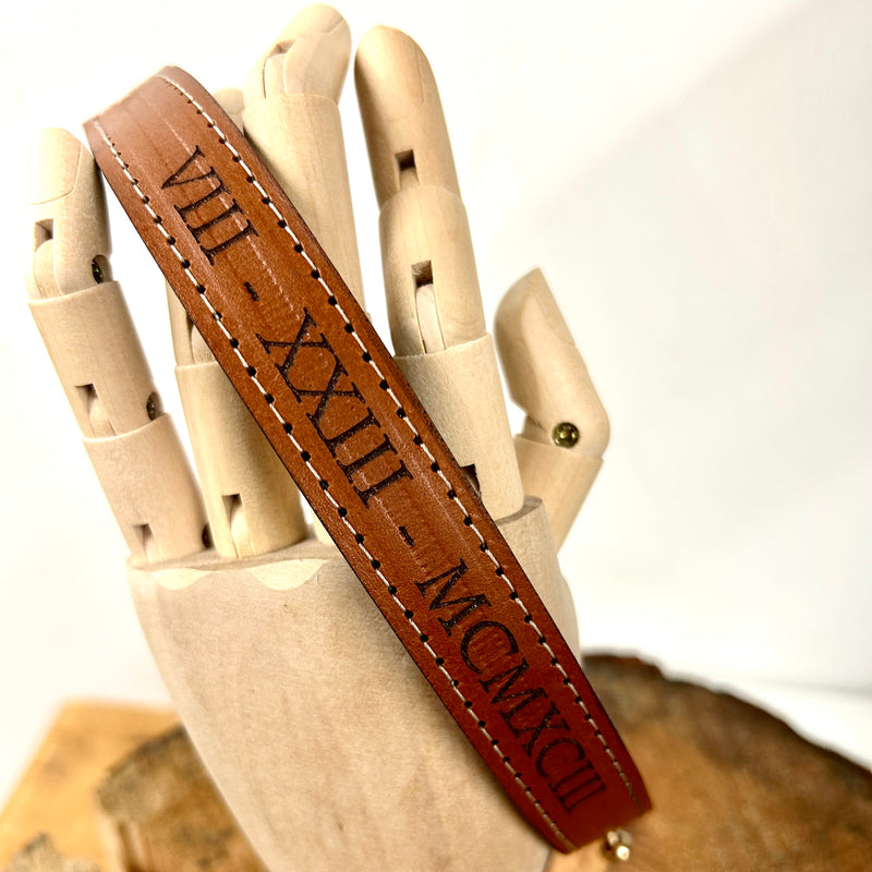 Luxury Leather Cuff Bracelet -  Roman Numerals
