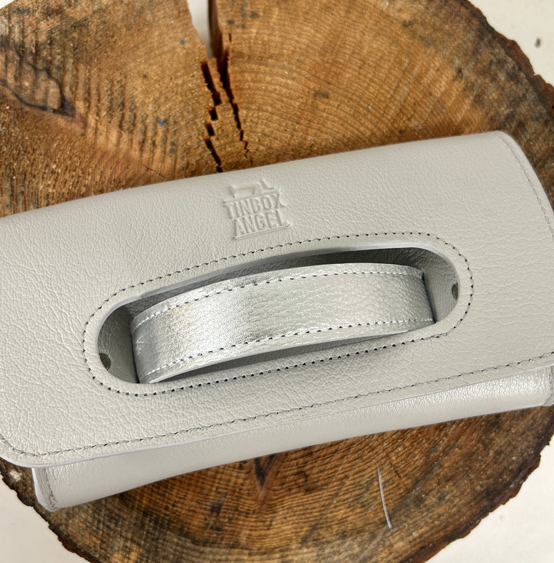 Soft Grey Grab Handle Clutch Bag with Interchangeable Strap - 2 Strap Bundle