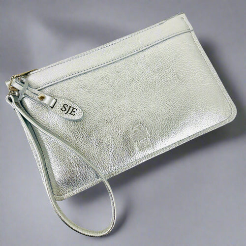 'Stirling' Metallic Silver Leather Clutch