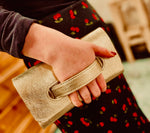 Gold/Silver Leather Grab Handled Clutch - Updated Version 2024
