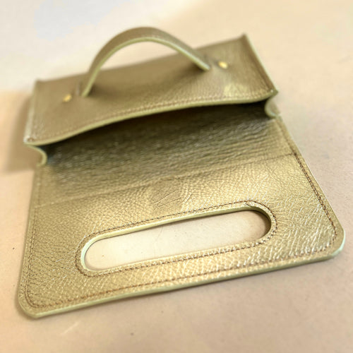 Gold/Silver Leather Grab Handled Clutch - Updated Version 2024