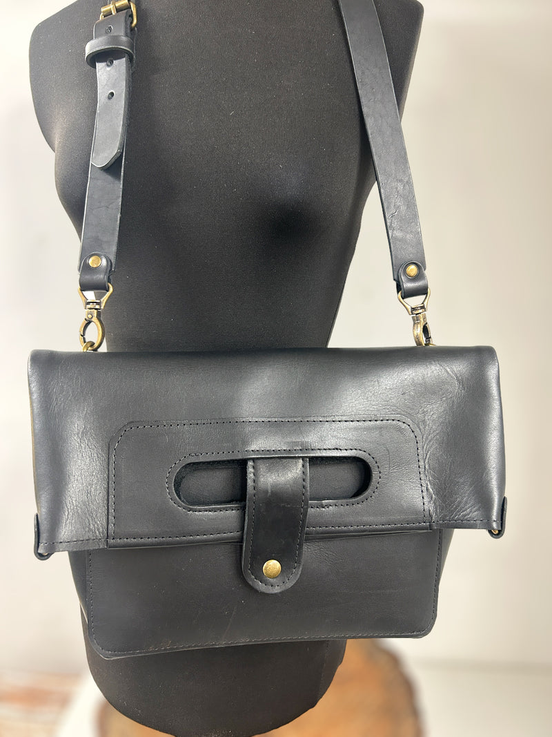 'Perfect" Full Grain Black Leather Multiway Bag *FREE LEOPARD SHOULDER STRAP*