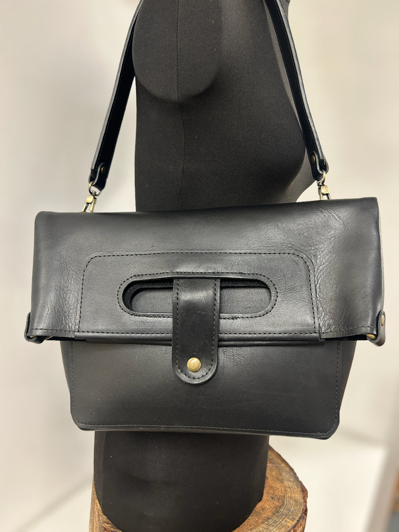 'Perfect" Full Grain Black Leather Multiway Bag *FREE LEOPARD SHOULDER STRAP*