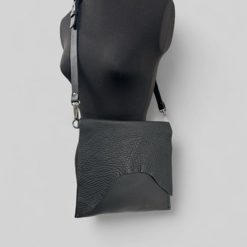 MEDIUM Natural Edge Crossbody Bag - Black Soft Leather