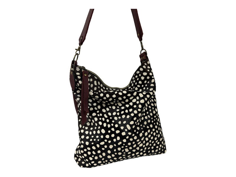 Safari Leather Tote Bag  - Animal Print Panel - Bucket Style Soft Strap - Raw and Rustic