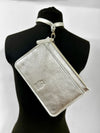'Stirling' Metallic Silver Leather Clutch