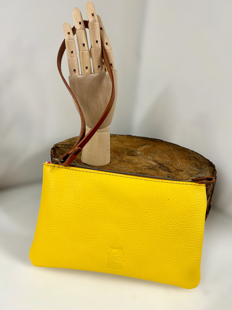 Yellow Pebble Grain Luxury Leather Wristlet Clutch