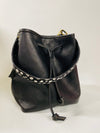 Black Full Grain Leather Bucket Bag - Optional Animal Print Strap