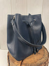 Navy Full-Grain Leather Bucket Bag