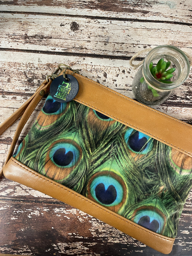 Luxury Leather & Peacock Velvet Crossbody Bag