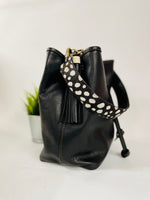 Black Full Grain Leather Bucket Bag - Optional Animal Print Strap