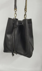 Black Full Grain Leather Bucket Bag - Optional Animal Print Strap