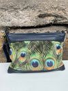 Luxury Leather & Peacock Velvet Crossbody Bag