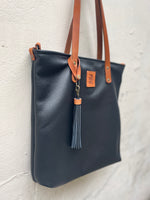 Classic Black & Tan Leather Tote Bag - Soft & Slouchy