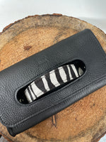 Grab Handle Clutch with Animal Print Strap