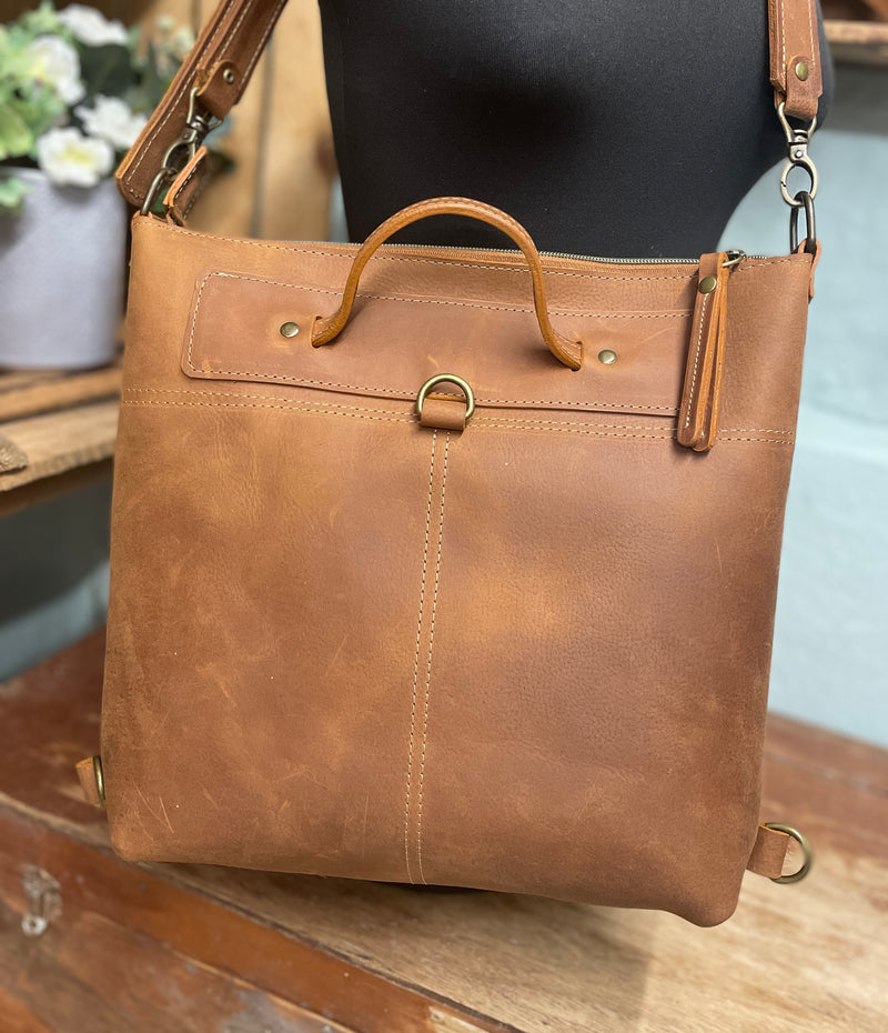 THE GENIUS - 4 in 1 Leather Multiway Bag - TOFFEE TAN