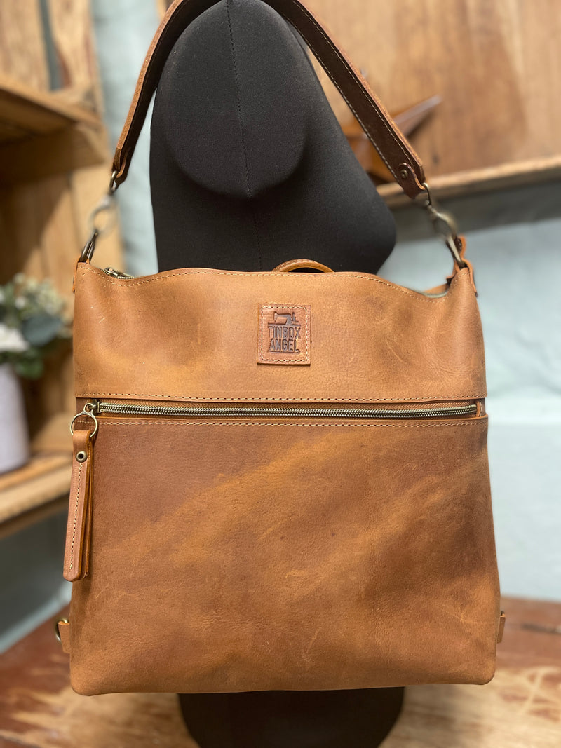 Leather 3 in 1 Convertible Bag - Rucksack - Shoulder Bag - Crossbody Bag - Honeysuckle