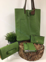 Pebble Grain Leather Tote Bag - Green Kiwi