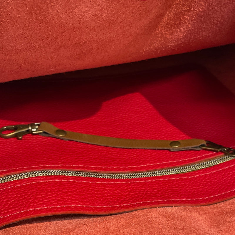Pebble Grain Leather Tote Bag - Tomato Red