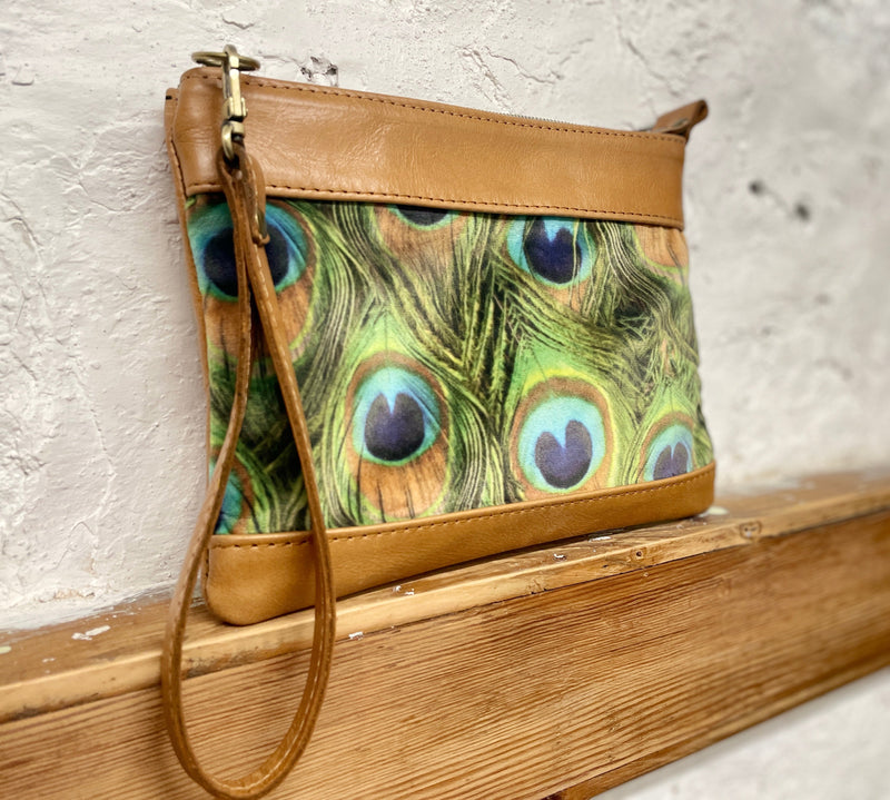 Luxury Leather & Peacock Velvet Crossbody Bag