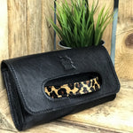 Grab Handle Clutch with Animal Print Strap