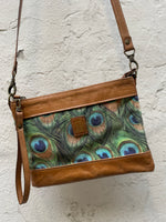 Luxury Leather & Peacock Velvet Crossbody Bag