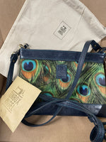Luxury Leather & Peacock Velvet Crossbody Bag