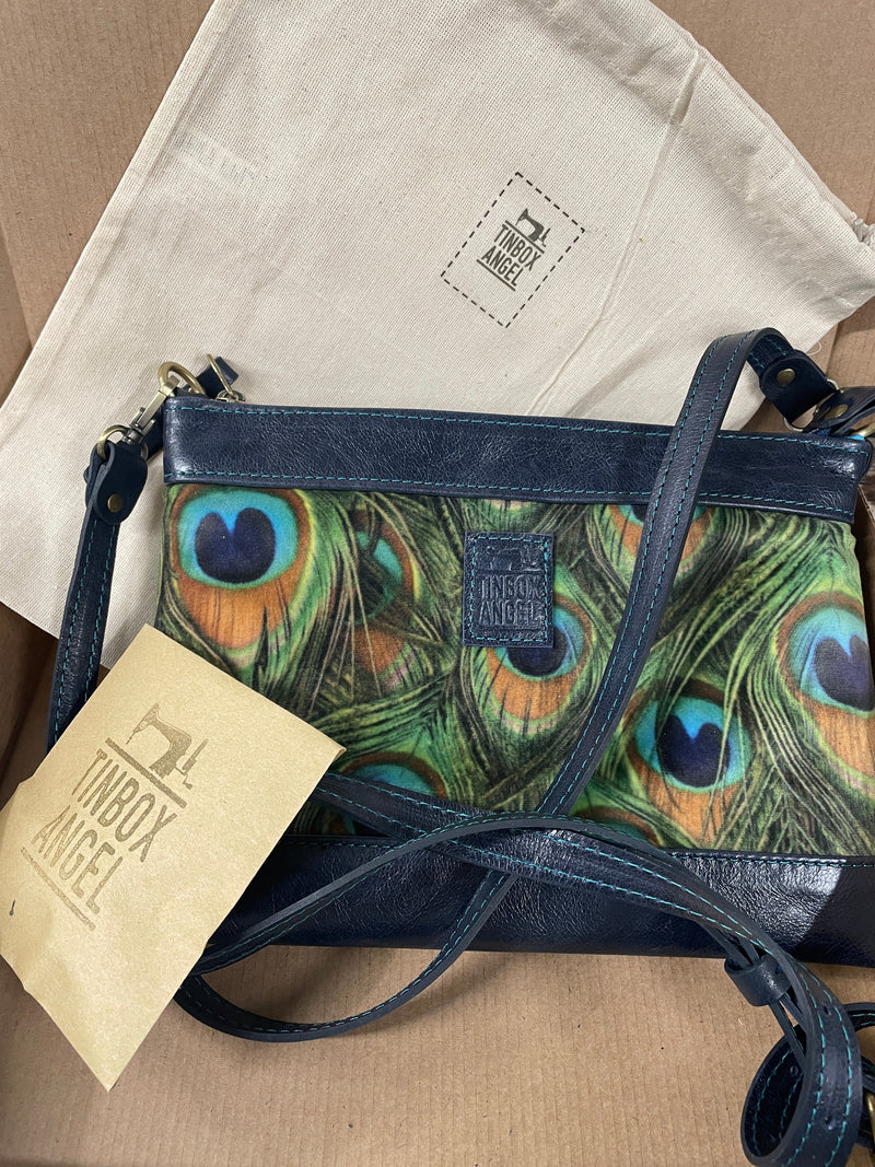 Luxury Leather & Peacock Velvet Crossbody Bag
