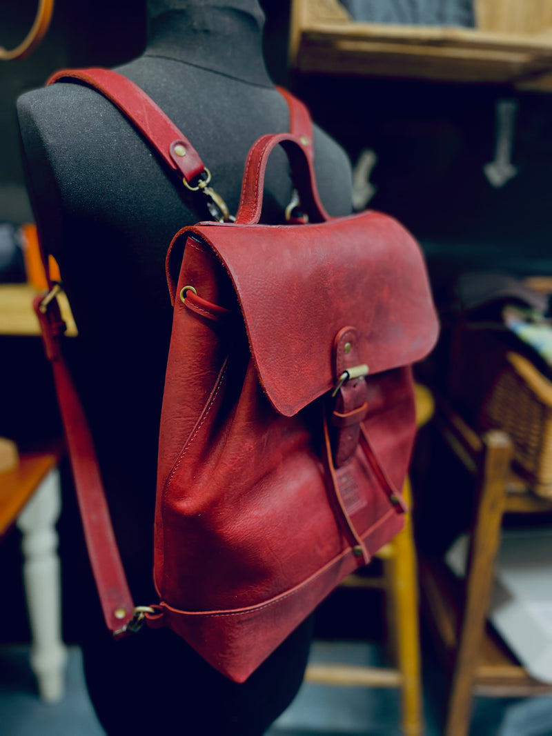 Chilli Red - Natural Leather Classic Multi-Way Rucksack