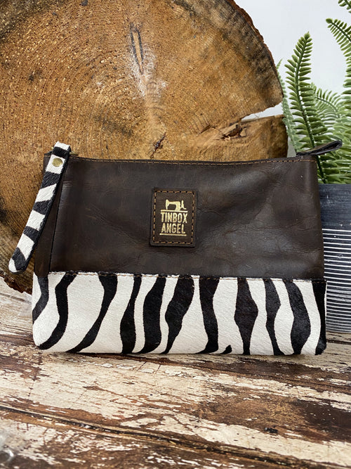 Make Up Bag - Full Grain Leather With Zebra Trim