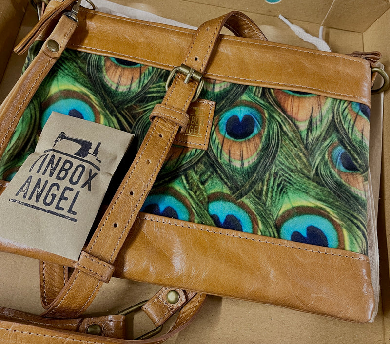 Luxury Leather & Peacock Velvet Crossbody Bag