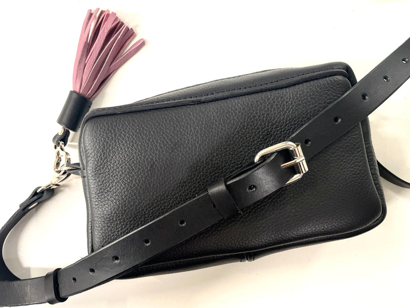 Pebble Grain Black Camera Bag - Luxury Leather Lined