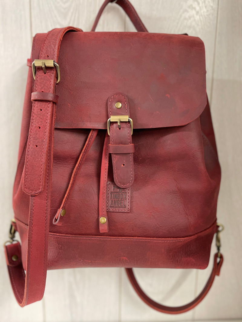Chilli Red - Natural Leather Classic Multi-Way Rucksack