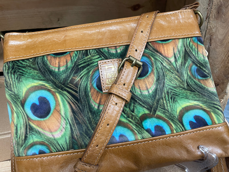 Luxury Leather & Peacock Velvet Crossbody Bag