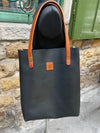 Classic Black & Tan Leather Tote Bag - Soft & Slouchy