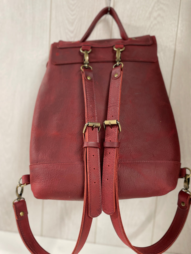 Chilli Red - Natural Leather Classic Multi-Way Rucksack